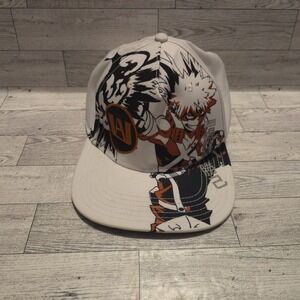 My Hero Academia Hat Cap Snap Back White Orange Katsuki Bakugo Kacchan Manga